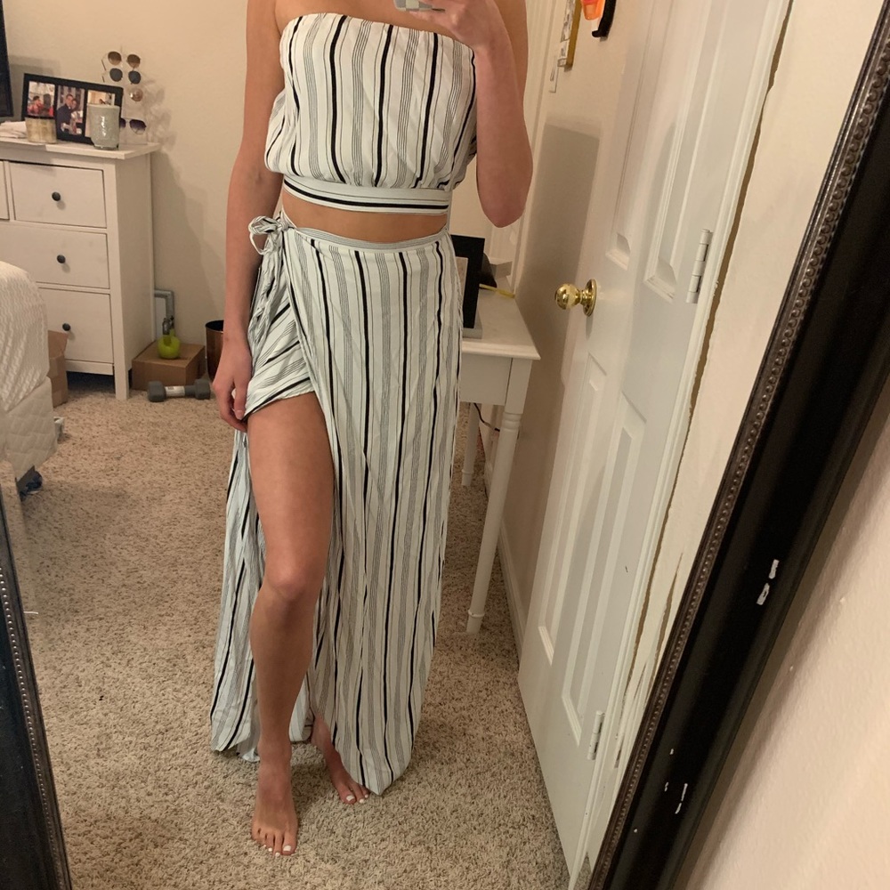 Black and White Striped Two Piece Set